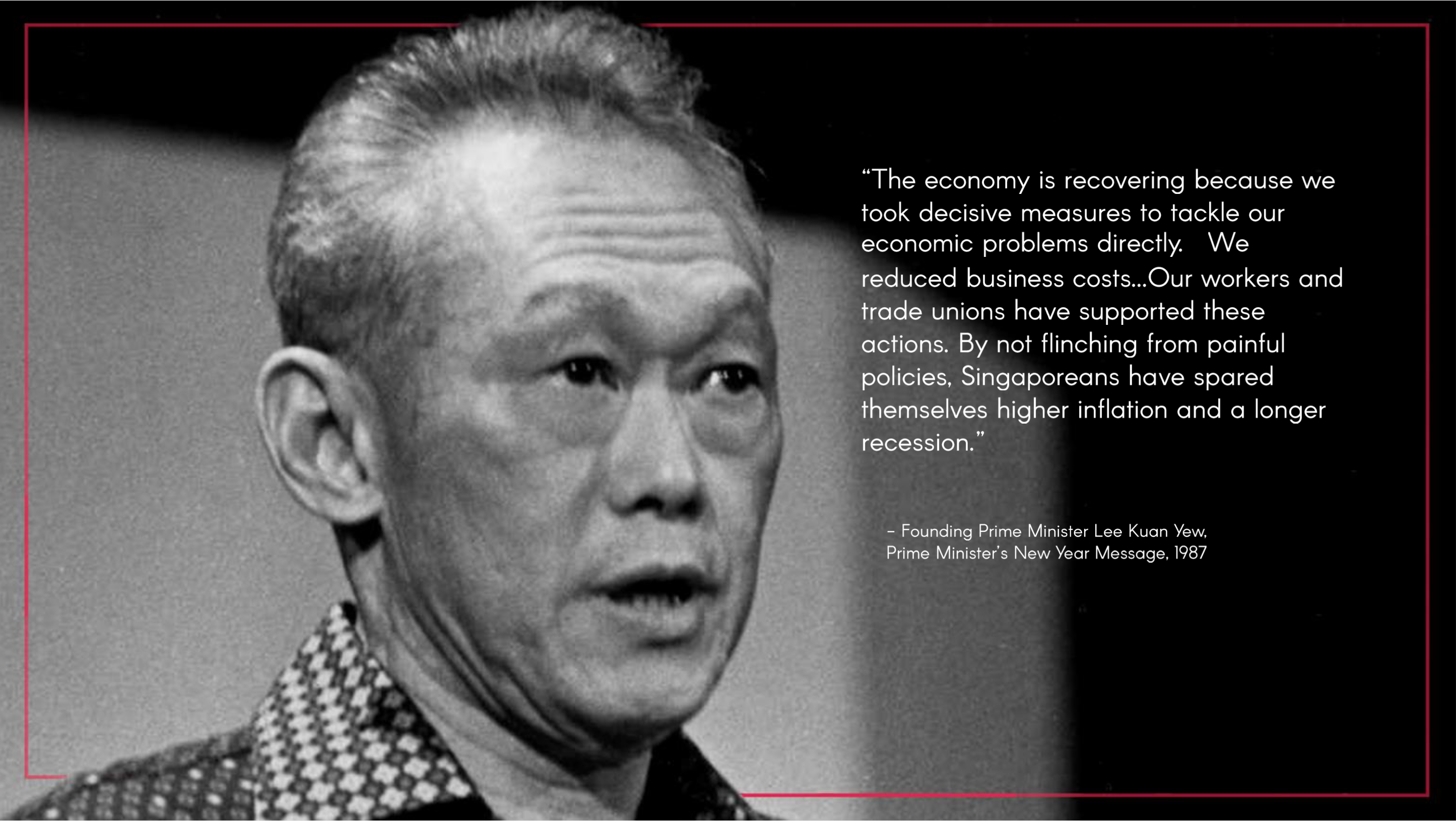 Quote from Founding Prime Minister Mr Lee Kuan Yew in his New Year message, 1987